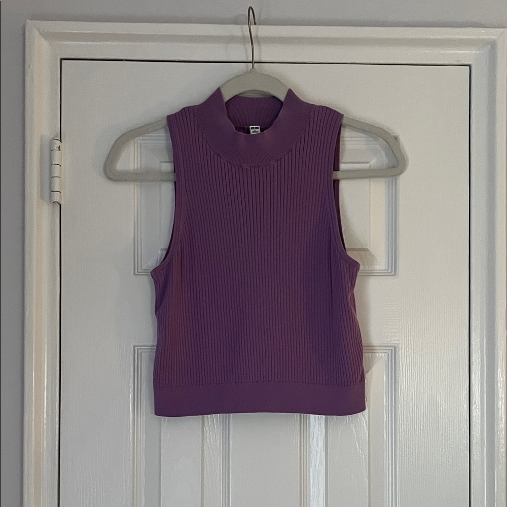 Uniqlo Purple Ribbed Mock Neck Top